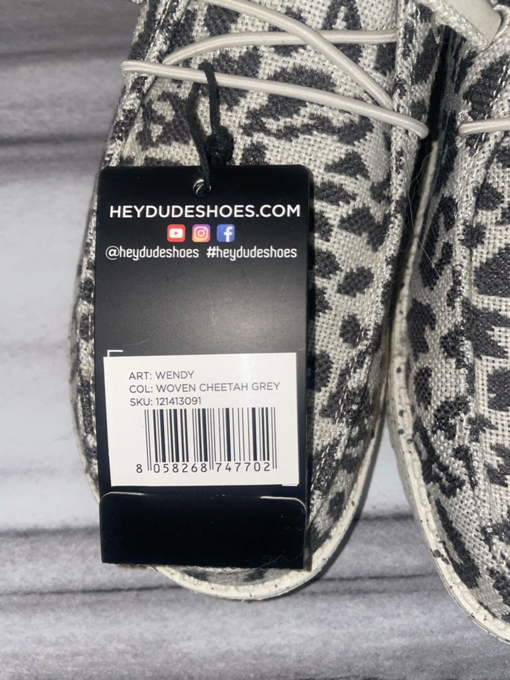 Hey Dude Leopard Print Slip-On Moccasins in Gray and Cream - Picture 3 of 4